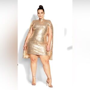 NWT City Chic Aurelia sequin dress sz. M(18) in tan/gold.